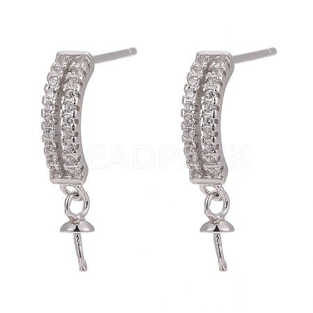 925 Sterling Silver Micro Pave Cubic Zirconia Stud Earring Findings X-STER-P035-41P-1