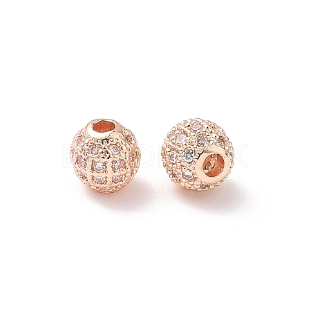 Round Brass Micro Pave Cubic Zirconia Beads ZIRC-N016-01RG-6MM-1