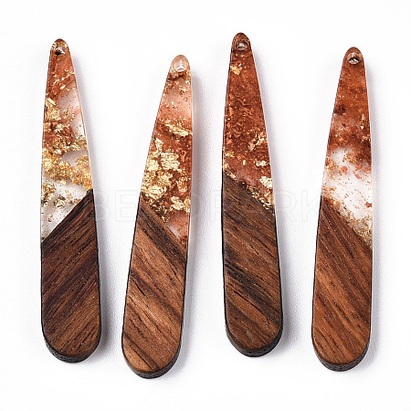Transparent Resin & Walnut Wood Pendants RESI-N039-69D-1