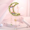 Wire Wrapped Natural Rose Quartz & Brass Moon Pendant Decorations HJEW-K046-08G-04-1