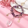 Wire Wrapped Natural Amethyst Chips & Brass Ring Pendant Decoration HJEW-TA00083-02-2
