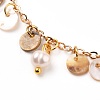 Natural Akoya Shell Flat Round Charm Anklets AJEW-AN00351-2