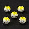 Printed Natural Wood European Beads WOOD-C015-09B-3