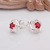 Flower Silver Color Plated Brass Cubic Zirconia Stud Earrings EJEW-BB11772-A-10