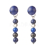 Natural Gemstone Half Round with Beaded Chain Tassel Dangle Stud Earrings EJEW-JE04946-3