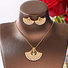Brass Micro Pave Clear Cubic Zirconia Fan Pendant Necklaces & Stud Earrings Sets for Women SJ9834-4