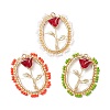 3Pcs Glass Seed Beaded Oval with Rose Pendants PALLOY-MZ00579-1