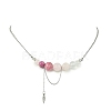 Natural  Rose Quartz & Dyed Imperial Jasper & Quartz Crystal & Green Jade Round Graduated Beaded Pendant 304 Stainless Steel Cable Chain Necklaces for Women NJEW-TA00242-04-2