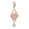 Natural Rose Quartz Brass Pendant Decorations HJEW-JM01817-01-4