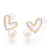 Natural White Shell Heart & Pearl Stud Earrings PEAR-N020-05P-3