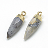 Natural Flower Agate Pointed Pendants G-Q495-06G-2