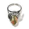 Hexagonal Prism Natural Unakite Open Cuff Rings RJEW-B106-01P-07-3