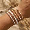 5Pcs 5 Styles Brass & Imitation Pearl Round Beads Stretch Bracelets QX7837-1-3