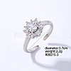 Flower Platinum Brass Open Cuff Ring with Cubic Zirconia EG7863-31-1