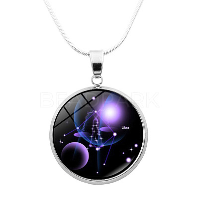 Glass Constellation Pendant Necklace with Brass Snake Chains PW-WG90948-01-1