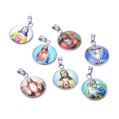 Jesus Theme Glass Pendants X-GLAA-R187-P-1
