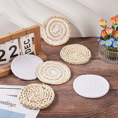 6Pcs 3 Styles Handmade Hot Pads with Corn Straw Woven Placemats AJEW-MB0001-04-1