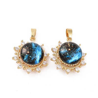 Brass Micro Pave Clear Cubic Zirconia Pendants KK-E068-VC466-1