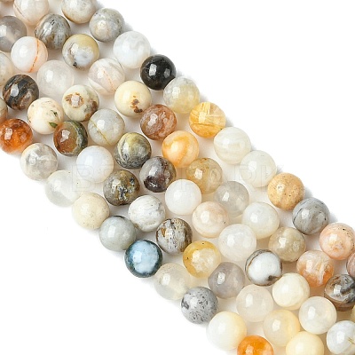 Natural Bamboo Leaf Agate Round Beads Strands G-M248-4mm-04-1