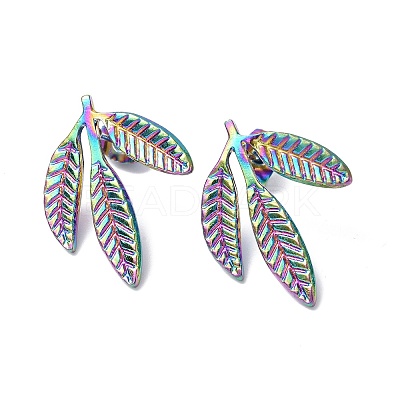 Ion Plating(IP) 304 Stainless Steel Leaf Stud Earrings for Women EJEW-F300-11MC-1