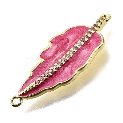 Brass Micro Pave Clear Cubic Zirconia Enamel Leaf Connector Charms KK-V011-25G-D-1
