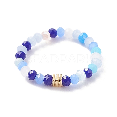 Glass Beaded Stretch Finger Ring with Cube for Women X-RJEW-JR00431-1