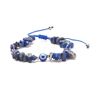 7Pcs 7 Style Natural Mixed Stone Chips & Resin Evil Eye Braided Bead Bracelets Set BJEW-JB08495-1
