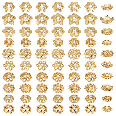 80Pcs 10 Styles Flower Brass Bead Caps KK-ME0001-79-1