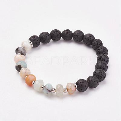 Natural & Synthetic Mixed Stone & Lava Rock Stretch Bracelets BJEW-JB03072-1