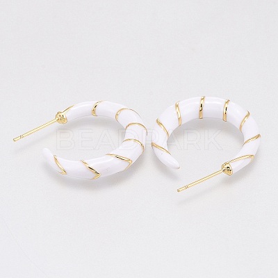 Brass Enamel Half Hoop Earrings EJEW-L231-62B-1