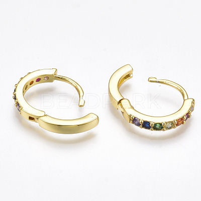 Brass Micro Pave Cubic Zirconia Huggie Hoop Earrings EJEW-S201-40G-1