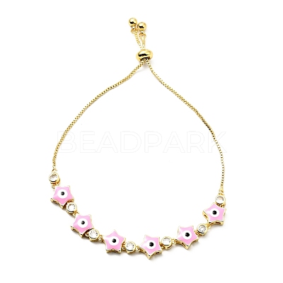 Clear Cubic Zirconia & Enamel Star with Evil Eye Links Slider Bracelet BJEW-A127-03G-1