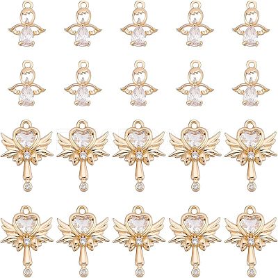 20Pcs 2 Style Rack Plating Brass Micro Pave Clear Cubic Zirconia Pendants KK-FH0004-22-1