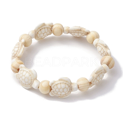 Beach Turtle Dyed Synthetic Turquoise Stretch Bracelets BJEW-JB10290-1