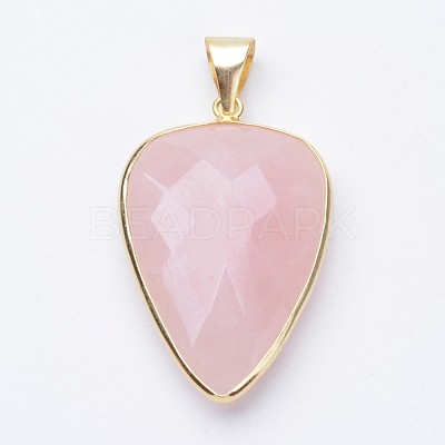 Faceted Natural Rose Quartz Pendants X-G-F340-02B-1