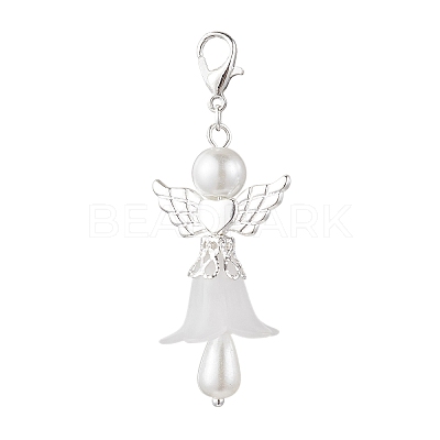 Frosted Acrylic & Glass Pearl Flower Angel Pendant Decorations HJEW-JM03490-01-1