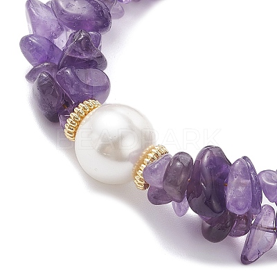 Natural Amethyst Chip Beaded Bracelets for Women BJEW-JB12306-01-1