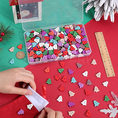 300Pcs 2-Hole Spray Painted Wooden Buttons BUTT-SP0001-02-1