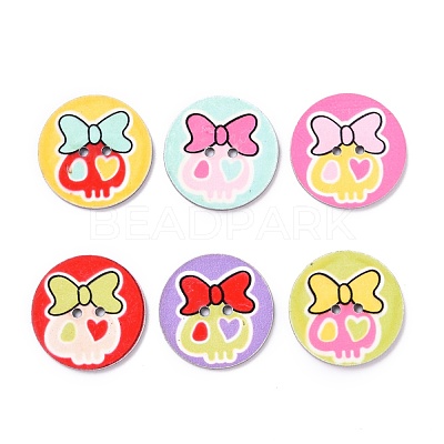 2-Hole Flat Round with Lovely Skull Pattern Acrylic Buttons BUTT-F055-02-M-1