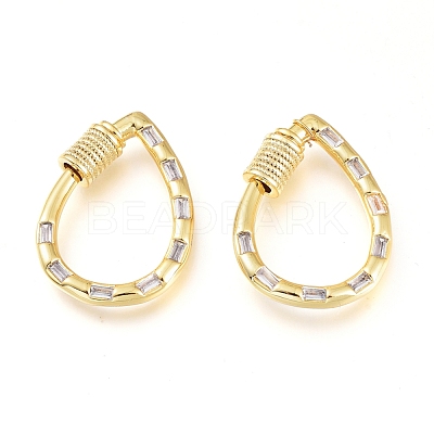 Brass Micro Pave Cubic Zirconia Screw Carabiner Lock Charms KK-M206-14G-01-1