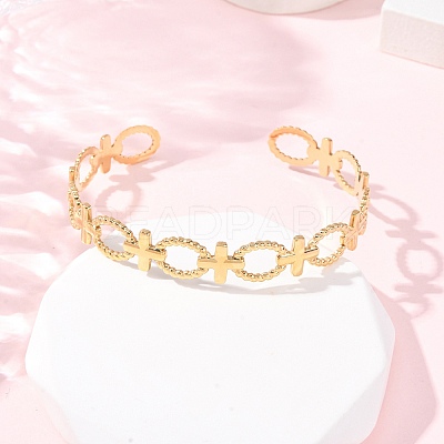 304 Stainless Steel Cuff Bangles for Women BJEW-G749-02G-1