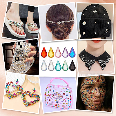 800Pcs 10 Colors Flat Back & Back Plated Transparent Acrylic Rhinestone Cabochons OACR-FG0001-34-1