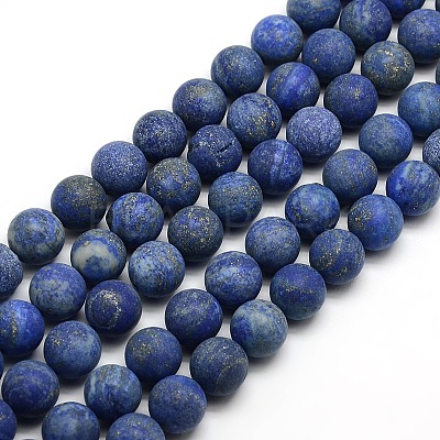 Natural Frosted Lapis Lazuli Round Bead Strands G-M064-10mm-08-1