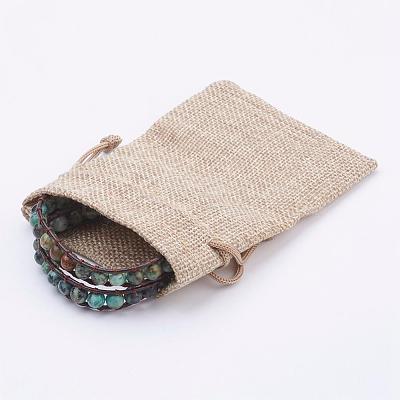 Two Loops Natural African Turquoise(Jasper) Wrap Bracelets BJEW-JB03285-02-1