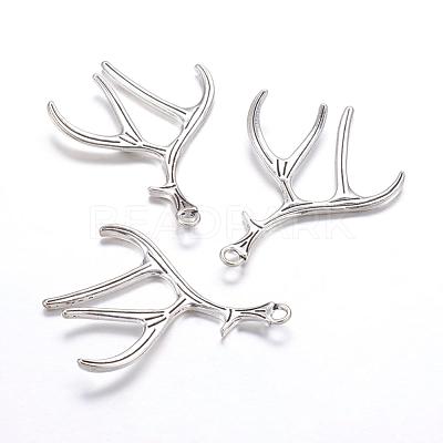 Tibetan Style Alloy Deer Antler Pendants X-TIBEP-S261-AS-LF-1