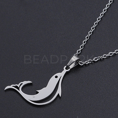 Non-Tarnish 201 Stainless Steel Dolphin Pendants Necklaces NJEW-S105-JN710-45-1-1