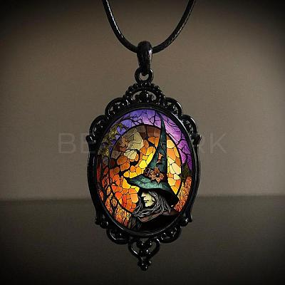 Oval Gothic Alloy Glass Halloween Pendant Necklaces for Women FS-WG73C21-01-1