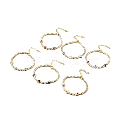 Star with Evil Eye Enamel Link Bracelet with Clear Cubic Zirconia Tennis Chains BJEW-G650-01G-1