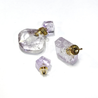 Rhombus Natural Amethyst Perfume Bottle Pendants G-H241-01D-G-01-1