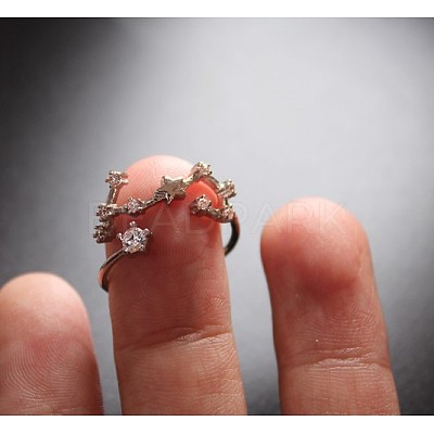 Twelve Constellation Brass Micro Pave Clear Cubic Zirconia Cuff Rings FS-WG8E359-14-1